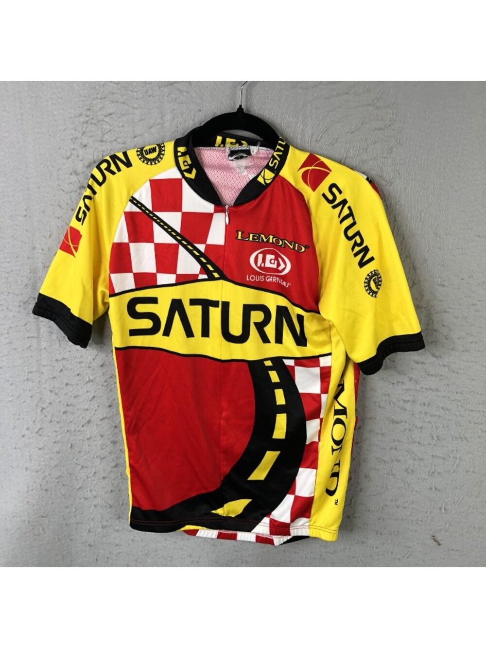 Saturn Team Cycling Jersey Mens Small Red Yellow Louis Garneau LeMond Cycling